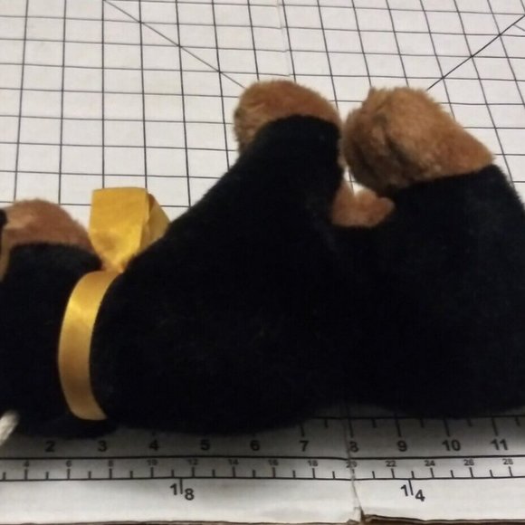 Rottweiler Realistic Puppy Stuffed Animal Yellow Bow Rotty Dog Plush Animal Toy - Picture 10 of 10
